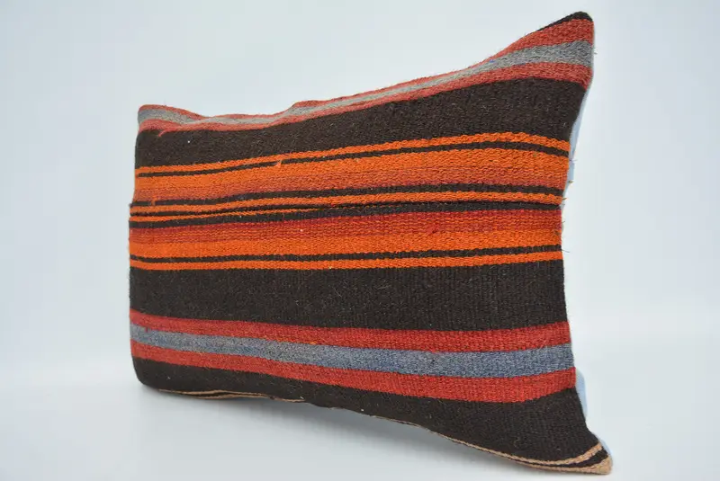 Vintage Kilim Pillow, Armchair Cushion Case, Decorative Bolster Pillow, Boho Pillow, Cushion Case, Ethnical Kilim Rug Pillow, 16x24 Orange Cushion - 4
