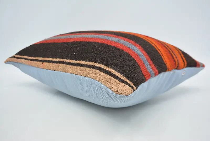Vintage Kilim Pillow, Armchair Cushion Case, Decorative Bolster Pillow, Boho Pillow, Cushion Case, Ethnical Kilim Rug Pillow, 16x24 Orange Cushion - 6