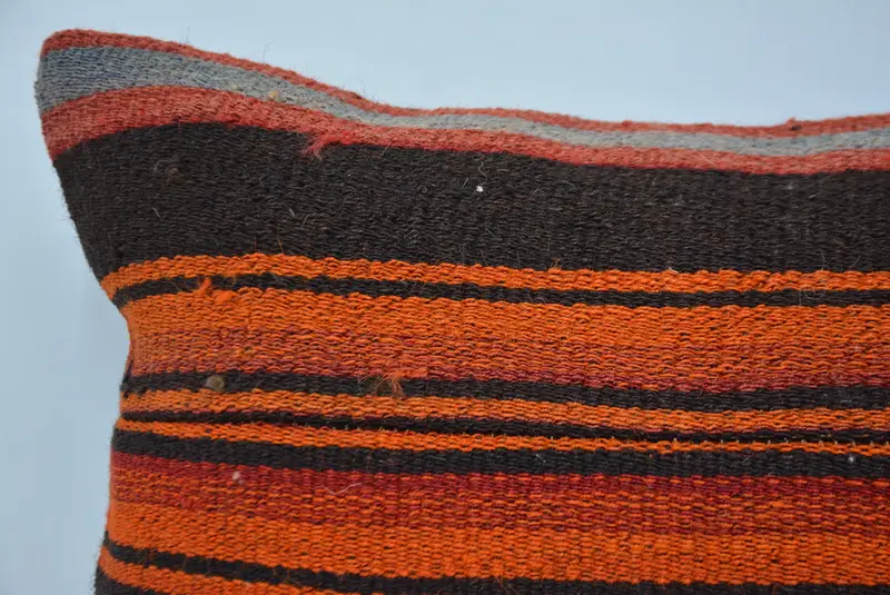 Vintage Kilim Pillow, Armchair Cushion Case, Decorative Bolster Pillow, Boho Pillow, Cushion Case, Ethnical Kilim Rug Pillow, 16x24 Orange Cushion - 2