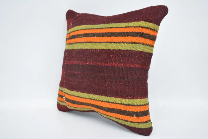 Red & Green Embroidered Throw Pillow, 12x12 Inches, Handmade Geometric Design - 4