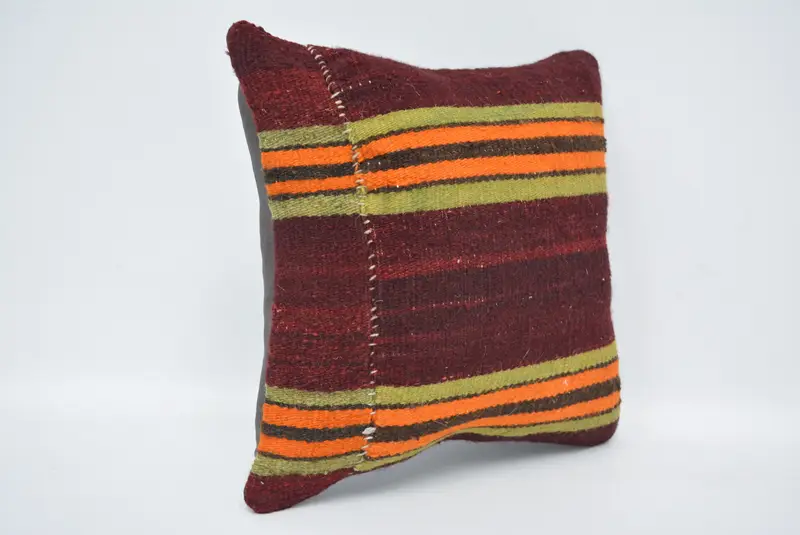 Red & Green Embroidered Throw Pillow, 12x12 Inches, Handmade Geometric Design - 3