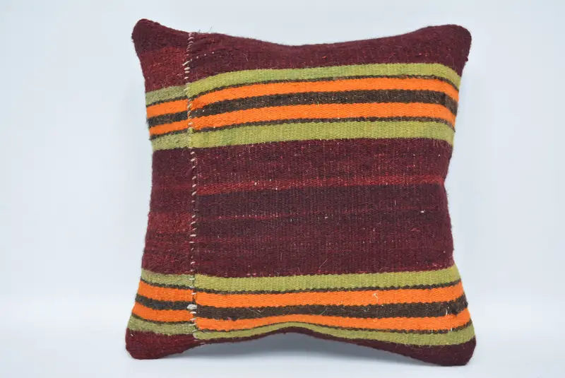 Red & Green Embroidered Throw Pillow, 12x12 Inches, Handmade Geometric Design - 1