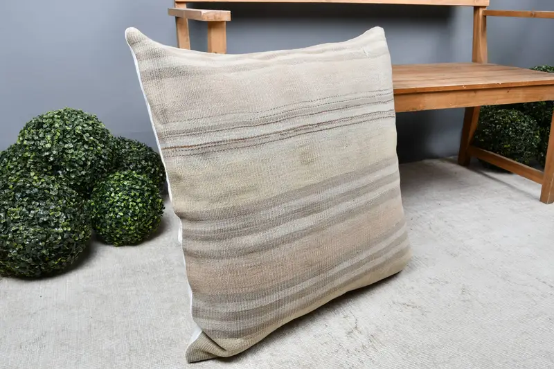 Pillow Sham, Antique Pillows, Vintage Kilim Throw Pillow, Customized Pillow, Interior Designer Pillow, Tapestry Cushion, 28x28 Beige Cushion - 7