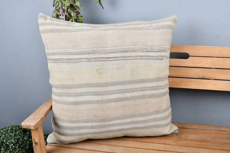 Pillow Sham, Antique Pillows, Vintage Kilim Throw Pillow, Customized Pillow, Interior Designer Pillow, Tapestry Cushion, 28x28 Beige Cushion - 1