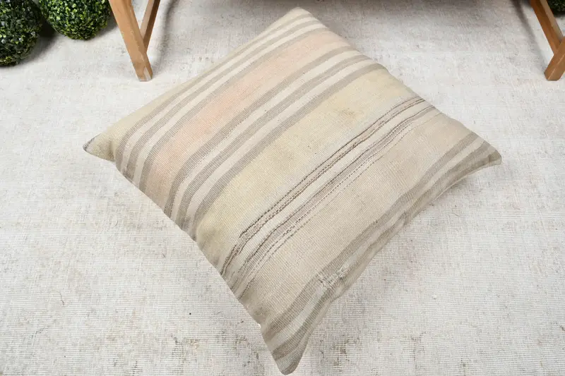 Pillow Sham, Antique Pillows, Vintage Kilim Throw Pillow, Customized Pillow, Interior Designer Pillow, Tapestry Cushion, 28x28 Beige Cushion - 8