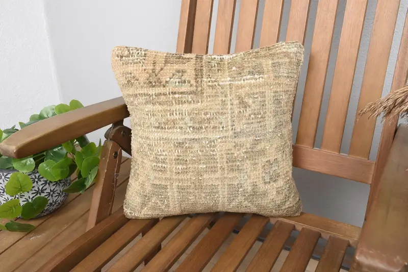 ヴィンテージ スモール スクエア クッション ウール アンティーク 35x35 cm ブラウン 枕カバー - 1