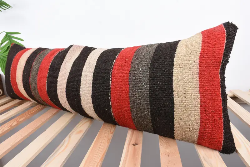 Cotton Pillow Cover, Pillow, Vintage Kilim Pillow, Boho Pillow, Kilim Pillow Cover, Ikat Pillow Sham, 12x43 Red Pillow Cover - 5