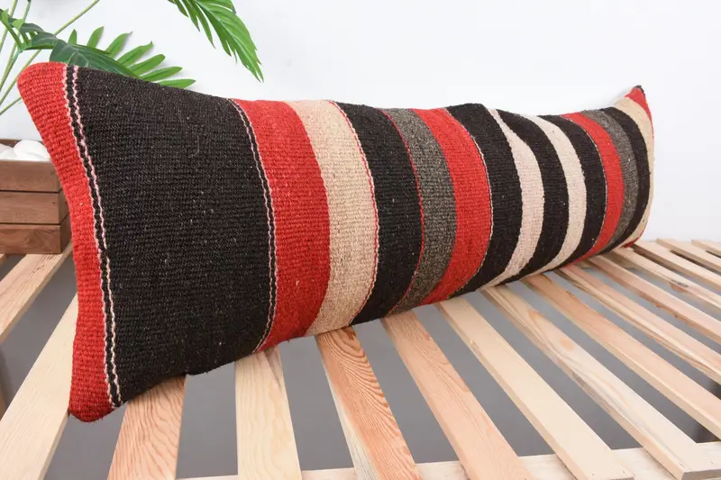 Cotton Pillow Cover, Pillow, Vintage Kilim Pillow, Boho Pillow, Kilim Pillow Cover, Ikat Pillow Sham, 12x43 Red Pillow Cover - 4