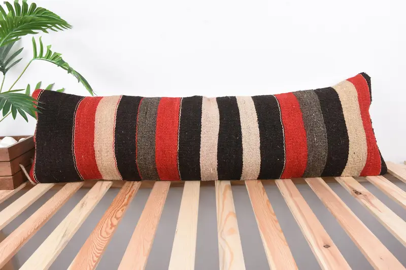 Cotton Pillow Cover, Pillow, Vintage Kilim Pillow, Boho Pillow, Kilim Pillow Cover, Ikat Pillow Sham, 12x43 Red Pillow Cover - 1