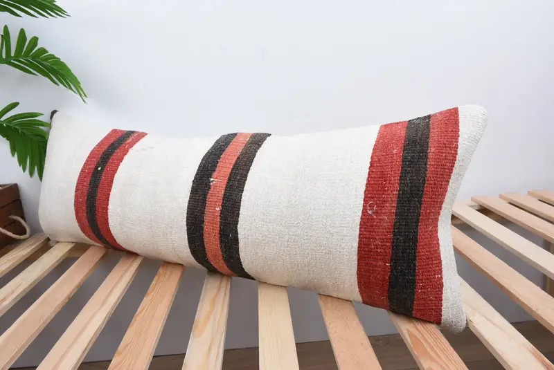 Vintage Pillow, Vintage Kilim Throw Pillow, Retro Cushion Cover, Pillow, Anatolian Pillow Sham, 12x36 White Pillow Sham, Pillow for Couch - 5