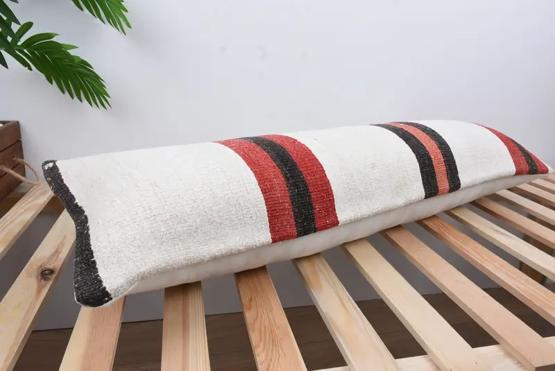Vintage Pillow, Vintage Kilim Throw Pillow, Retro Cushion Cover, Pillow, Anatolian Pillow Sham, 12x36 White Pillow Sham, Pillow for Couch - 6