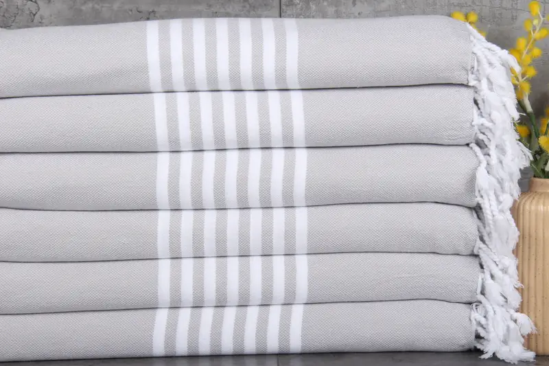 Personalized Gift Box Light Gray Striped Bath Towel, 71x40 Inches