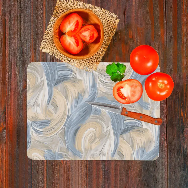 Patterned Glass Cutting Board with Tempered Safety and Anti-Slip Feet