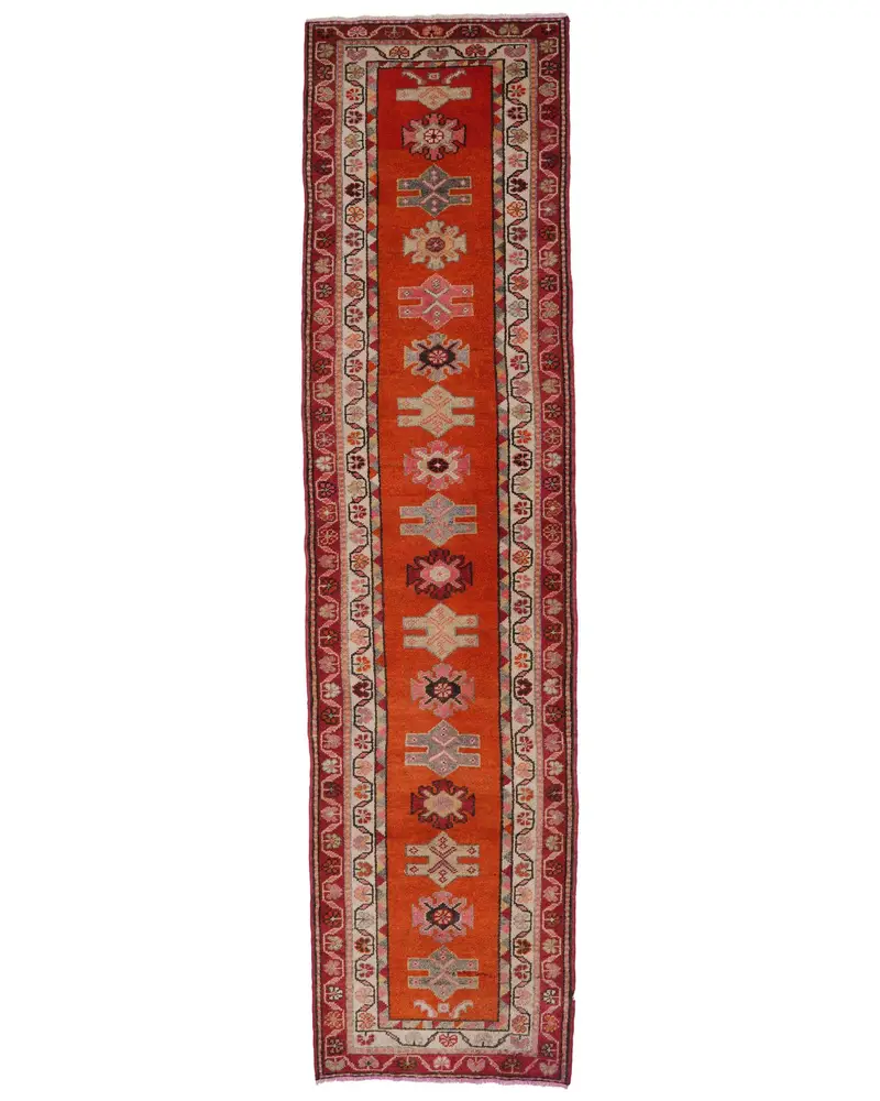 鮮やかなモロッコ風ラグ、2.9x11.9フィート、オレンジ&レッド