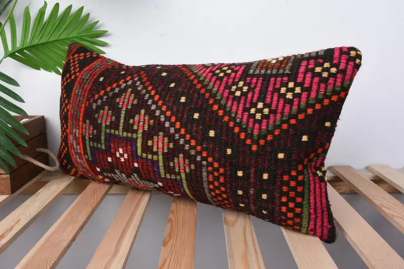 Pillow for Couch, Boho Pillow Sham Cover, Cushion Cover, Vintage Kilim Pillow, 12x24 Pink Pillow Case, Crochet Pattern Pillow Case - 4