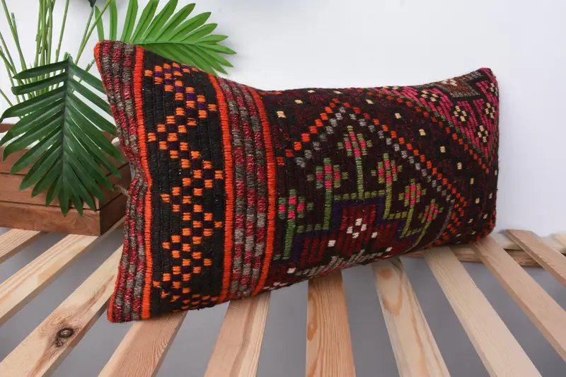 Pillow for Couch, Boho Pillow Sham Cover, Cushion Cover, Vintage Kilim Pillow, 12x24 Pink Pillow Case, Crochet Pattern Pillow Case - 5