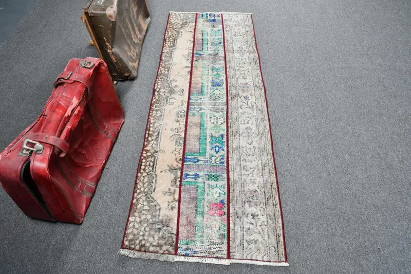 Türk Yolluk Halısı 2.2x6.2 ft, Vintage Oushak Kırmızı Çiçekli Yün Halı - 1