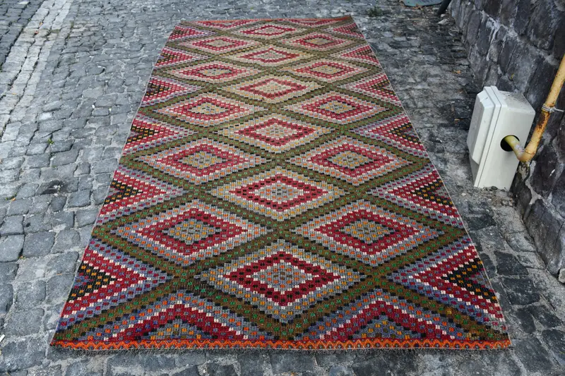 5,2x10,4 ft Teppich, türkischer Vintage Teppich, rot grüner marokkanischer Wollteppich - 1