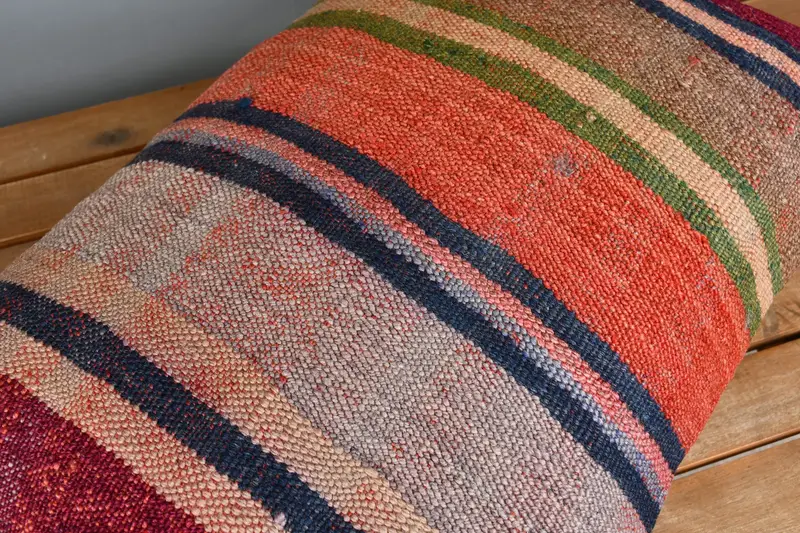 Kilim Pillow, Bench Pillow Sham, Antique Pillows, Pillow, Garden Cushion Cover, 16x24 Orange Pillow Sham, Handmade Kilim Cushion - 4