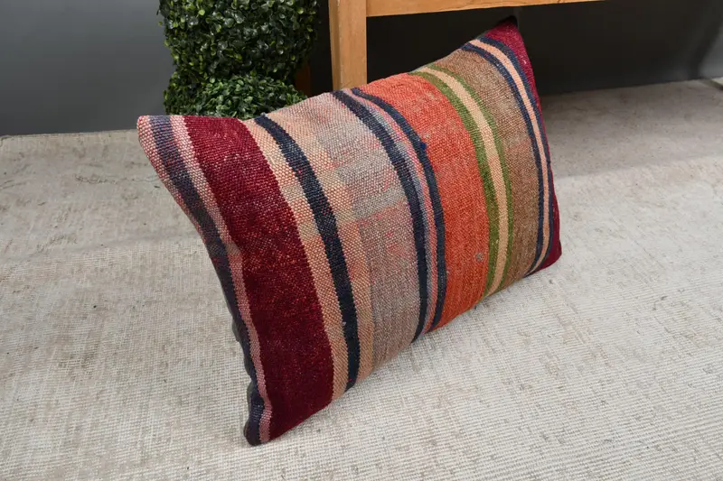 Kilim Pillow, Bench Pillow Sham, Antique Pillows, Pillow, Garden Cushion Cover, 16x24 Orange Pillow Sham, Handmade Kilim Cushion - 7