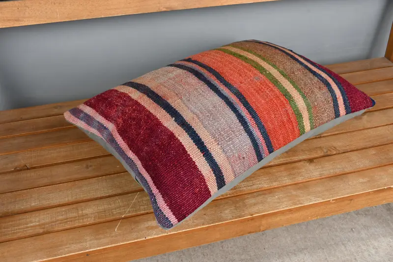 Kilim Pillow, Bench Pillow Sham, Antique Pillows, Pillow, Garden Cushion Cover, 16x24 Orange Pillow Sham, Handmade Kilim Cushion - 2