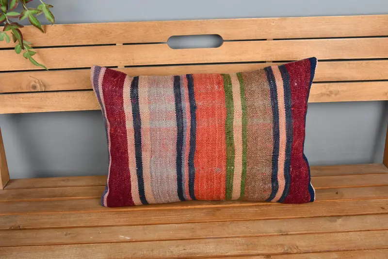 Kilim Pillow, Bench Pillow Sham, Antique Pillows, Pillow, Garden Cushion Cover, 16x24 Orange Pillow Sham, Handmade Kilim Cushion - 6