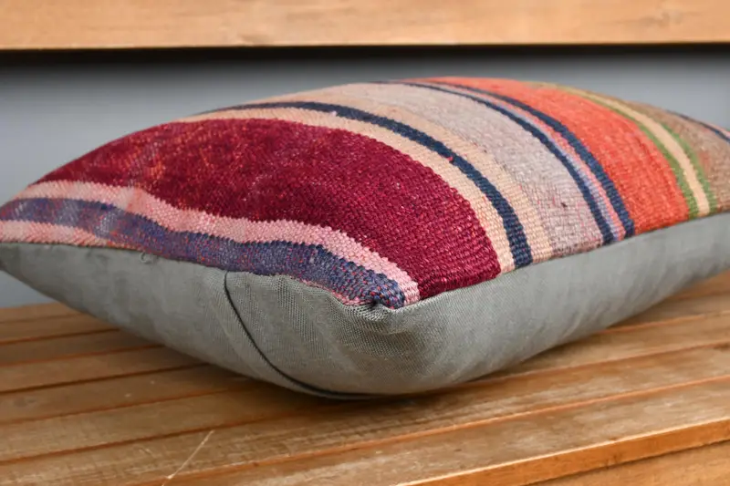 Kilim Pillow, Bench Pillow Sham, Antique Pillows, Pillow, Garden Cushion Cover, 16x24 Orange Pillow Sham, Handmade Kilim Cushion - 3