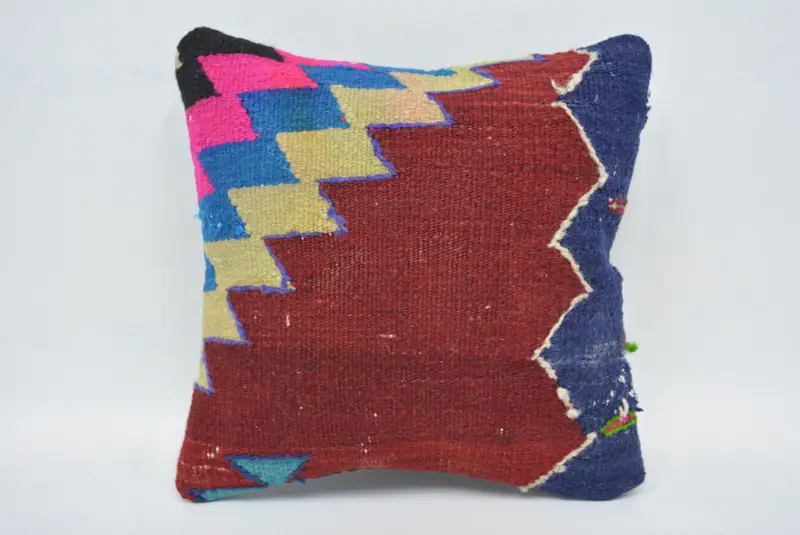 Square Throw Pillow, Boho Pillow Sham Cover, 12x12 Red Pillow Case, Kilim Pillow Cover, Cushion, Gift Pillow, Oriental Pillow, Outdoor Patio Pillow - 1