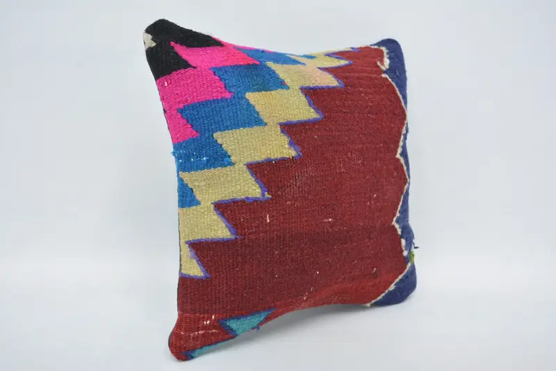 Square Throw Pillow, Boho Pillow Sham Cover, 12x12 Red Pillow Case, Kilim Pillow Cover, Cushion, Gift Pillow, Oriental Pillow, Outdoor Patio Pillow - 3