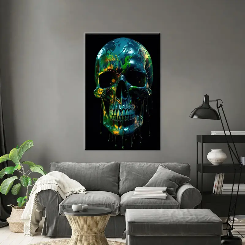 鮮やかなカラフルなスカル キャンバス: あなたの男の洞窟のための抽象アート