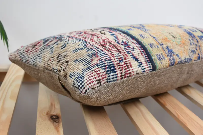 Ethnical Kilim Rug Pillow, Christmas Pillow, Bright Pillow Sham, Turkish Kilim Pillow, 12x24 Blue Pillow Case, Pillow for Couch, Cushion Cover - 6