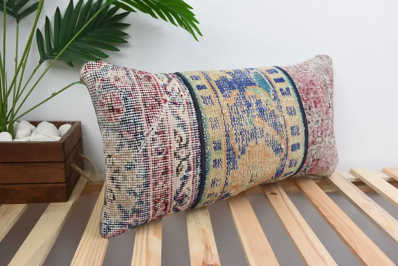 Ethnical Kilim Rug Pillow, Christmas Pillow, Bright Pillow Sham, Turkish Kilim Pillow, 12x24 Blue Pillow Case, Pillow for Couch, Cushion Cover - 4