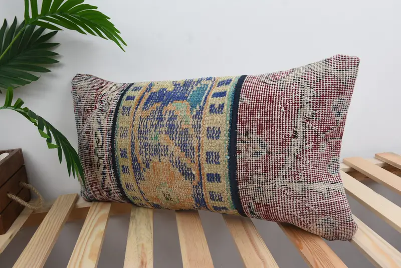 Ethnical Kilim Rug Pillow, Christmas Pillow, Bright Pillow Sham, Turkish Kilim Pillow, 12x24 Blue Pillow Case, Pillow for Couch, Cushion Cover - 5