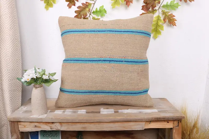 20x20 Brown Pillow, Kilim Pillow, Floor Cushion Case, Tapestry Cushion Cover, Boho Pillow, Pillow Case, Antique Pillows, Accent Throw Pillow Cover - 1