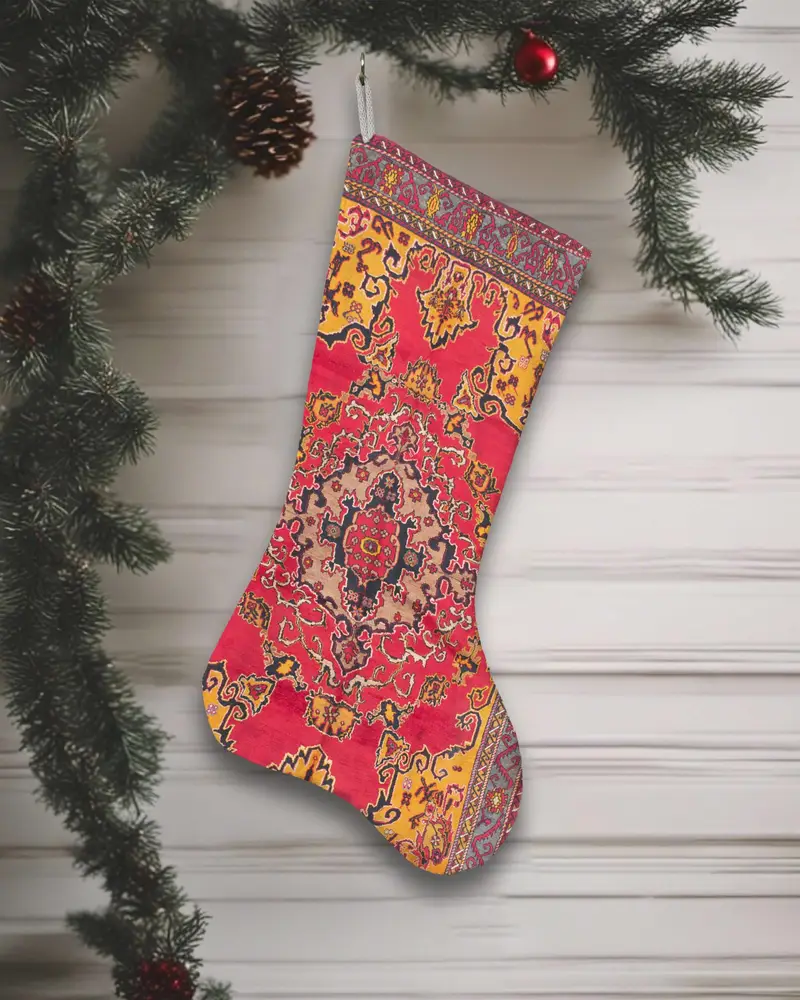 Şenlikli Kırmızı ve Sarı Noel Çorabı, Rahat Pamuklu Tatil Dekoru