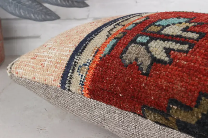 Toss Pillow Cover, Vintage Kilim Throw Pillow, Ethnical Kilim Rug Pillow, One Of A Kind Cushion Cover, Pillow, Kilim Pillow Cover, 12x24 Red Pillow - 8