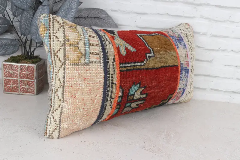 Toss Pillow Cover, Vintage Kilim Throw Pillow, Ethnical Kilim Rug Pillow, One Of A Kind Cushion Cover, Pillow, Kilim Pillow Cover, 12x24 Red Pillow - 4