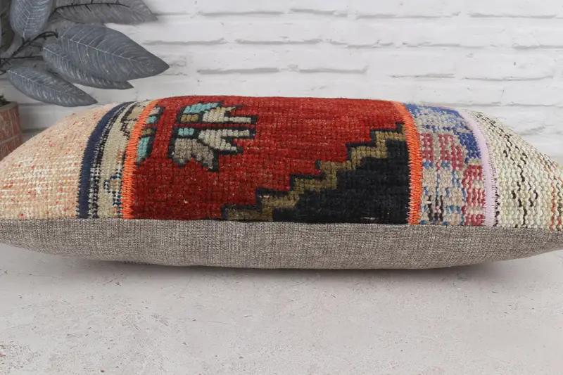 Toss Pillow Cover, Vintage Kilim Throw Pillow, Ethnical Kilim Rug Pillow, One Of A Kind Cushion Cover, Pillow, Kilim Pillow Cover, 12x24 Red Pillow - 6