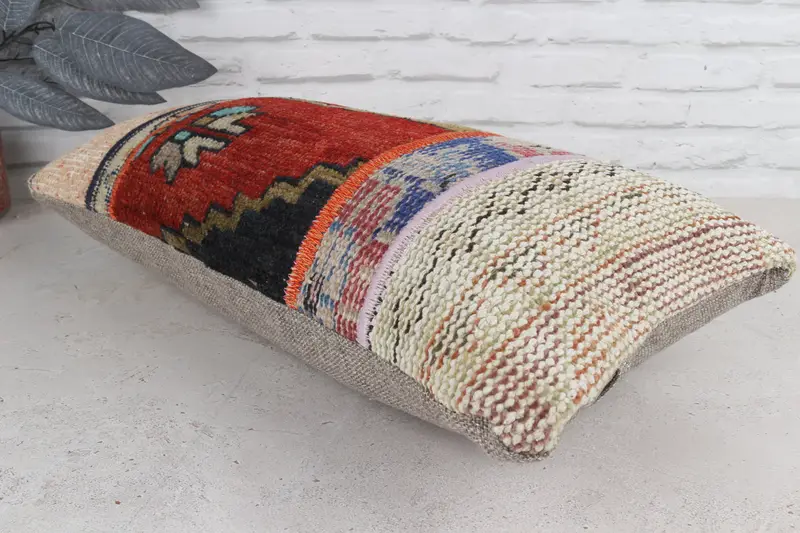 Toss Pillow Cover, Vintage Kilim Throw Pillow, Ethnical Kilim Rug Pillow, One Of A Kind Cushion Cover, Pillow, Kilim Pillow Cover, 12x24 Red Pillow - 7