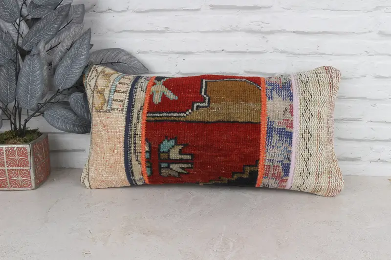 Toss Pillow Cover, Vintage Kilim Throw Pillow, Ethnical Kilim Rug Pillow, One Of A Kind Cushion Cover, Pillow, Kilim Pillow Cover, 12x24 Red Pillow - 1
