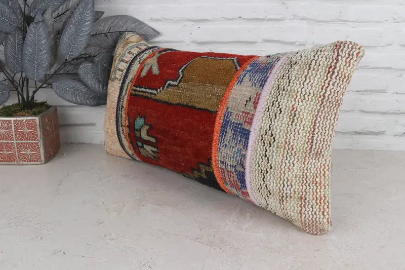 Toss Pillow Cover, Vintage Kilim Throw Pillow, Ethnical Kilim Rug Pillow, One Of A Kind Cushion Cover, Pillow, Kilim Pillow Cover, 12x24 Red Pillow - 5