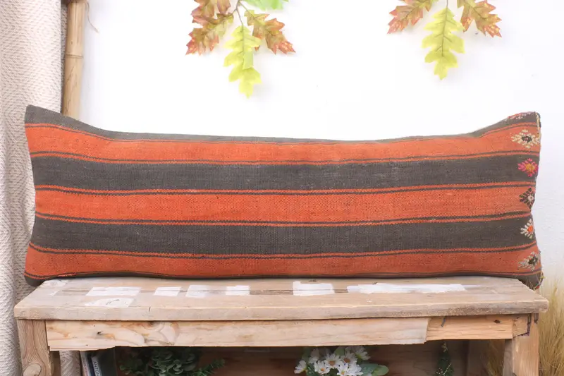 Throw Kilim Pillow, Handmade Pillow Case, Ethnical Kilim Rug Pillow, Kilim Cushion Sham, Pillow, 12x36 Red Pillow Sham, Patio Pillow Sham - 2