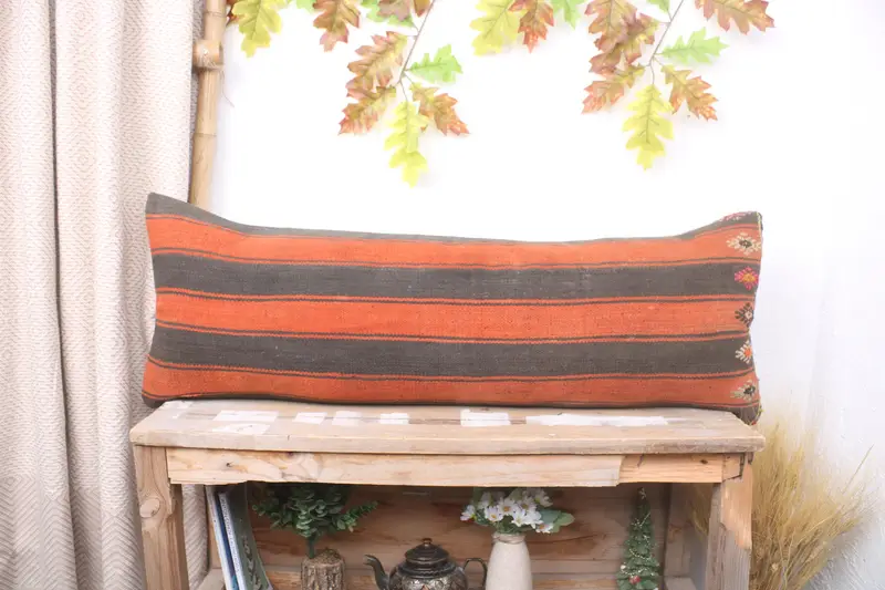 Throw Kilim Pillow, Handmade Pillow Case, Ethnical Kilim Rug Pillow, Kilim Cushion Sham, Pillow, 12x36 Red Pillow Sham, Patio Pillow Sham - 1