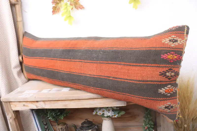 Throw Kilim Pillow, Handmade Pillow Case, Ethnical Kilim Rug Pillow, Kilim Cushion Sham, Pillow, 12x36 Red Pillow Sham, Patio Pillow Sham - 4