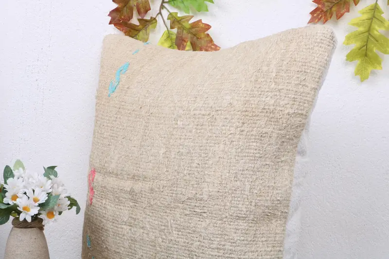 Anatolian Pillow Case, Authentic Cushion, Kilim Pillow, Boho Pillow, Cushion Case, Gift Pillow, 18x18 Beige Pillow Sham - 5