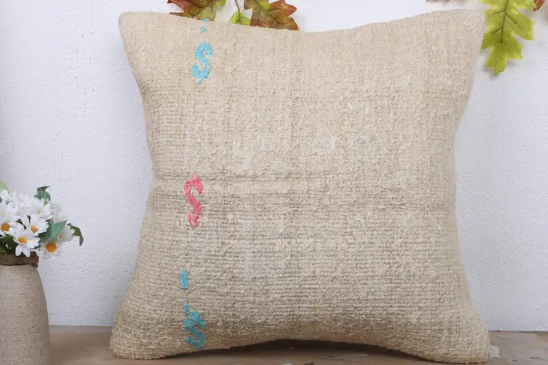Anatolian Pillow Case, Authentic Cushion, Kilim Pillow, Boho Pillow, Cushion Case, Gift Pillow, 18x18 Beige Pillow Sham - 2