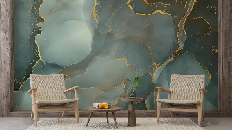 Wall Paper Peel and Stick, Bright Wall Paper, Modern Wall Paper, Green Marble Canvas Decor, Alcohol Ink Wall Paper, Green Wallpaper, - 4