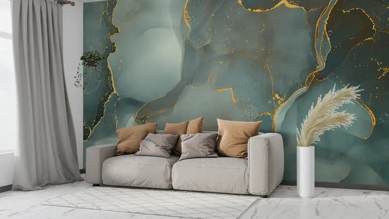 Wall Paper Peel and Stick, Bright Wall Paper, Modern Wall Paper, Green Marble Canvas Decor, Alcohol Ink Wall Paper, Green Wallpaper, - 5