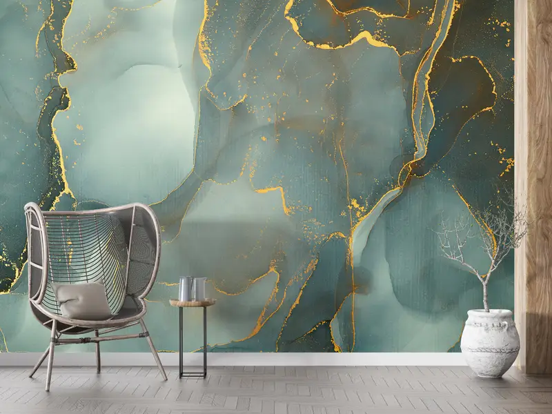 Wall Paper Peel and Stick, Bright Wall Paper, Modern Wall Paper, Green Marble Canvas Decor, Alcohol Ink Wall Paper, Green Wallpaper, - 8