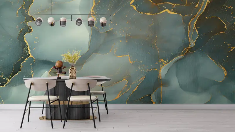 Wall Paper Peel and Stick, Bright Wall Paper, Modern Wall Paper, Green Marble Canvas Decor, Alcohol Ink Wall Paper, Green Wallpaper, - 1